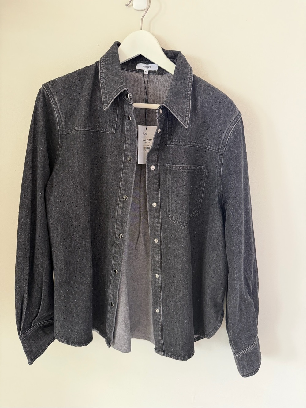 SUNCOO Charcoal Sparkle Denim Shirt Jacket